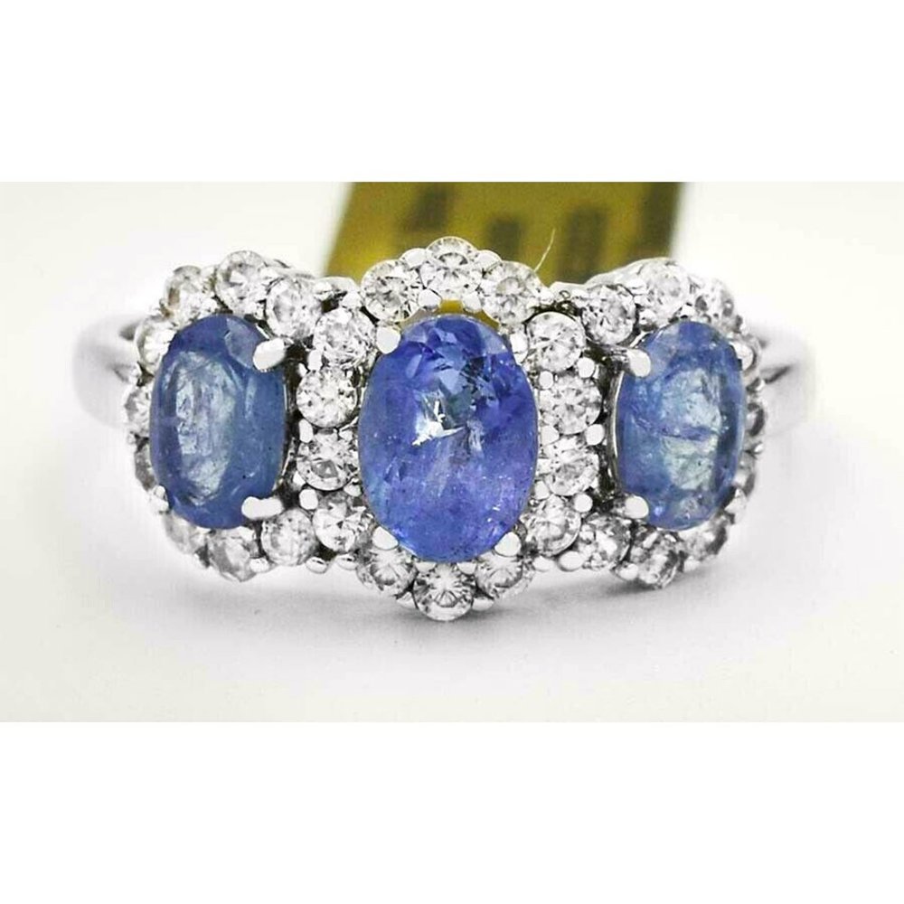 Genuine 2.35 Cts Tanzanite & White Sapphire Ring .925 Silver